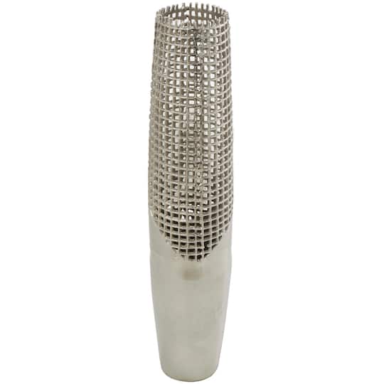29" Silver Aluminum Tall Grid Inspired Vase with Open Frame Design
